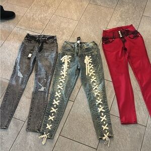 Stylish Jeans Trio - Gray, Blue, Red